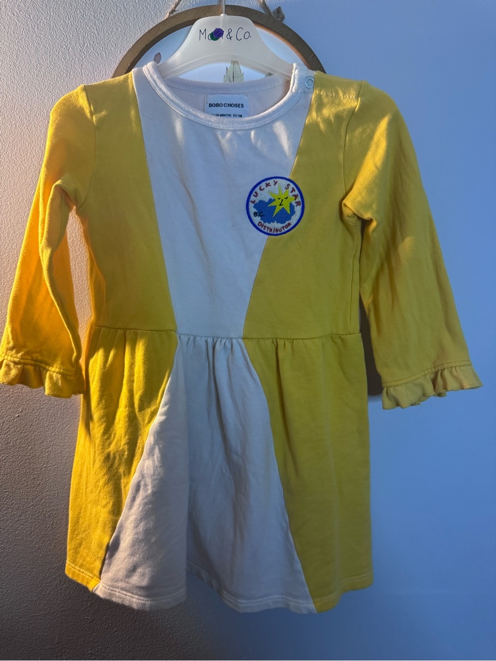 Bobo Choses Yellow and Cream Star Patch Panel Dress 24-36 m